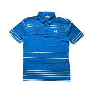 Under Armour Playoff Polo Men’s M Blue White Striped Cal Golf Performance Shirt